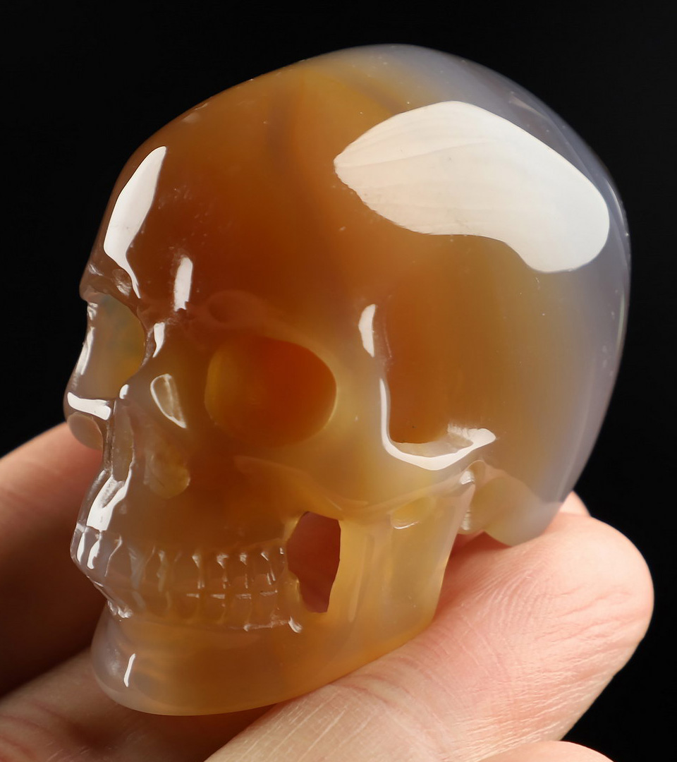2.0" Premium Brazilian Agate Hand Carved Crystal Skull, Super Realistic, Crystal Healing