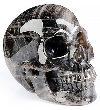5.0" Black Quartz Hand Carved Crystal Skull, Realistic, Crystal Healing