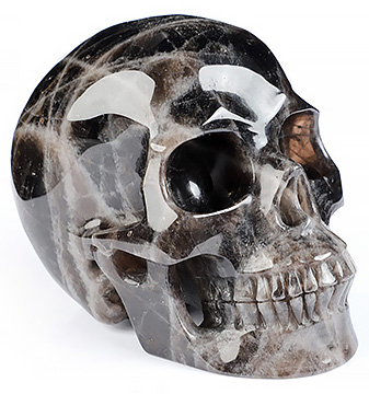 5.0" Black Quartz Hand Carved Crystal Skull, Realistic, Crystal Healing