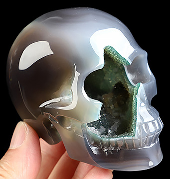 3.5" Agate Geode Hand Carved Crystal Skull, Realistic, Crystal Healing
