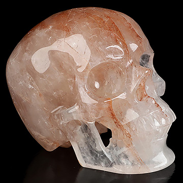 5.1" Fire Quartz Hand Carved Crystal Skull, Super Realistic, Crystal Healing