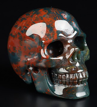 2.0" Bloodstone Hand Carved Crystal Skull, Realistic, Crystal Healing