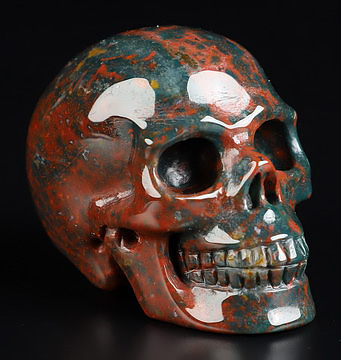 2.0" Bloodstone Hand Carved Crystal Skull, Realistic, Crystal Healing