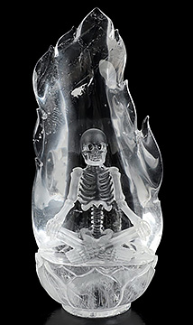 Halloween Decor, 8.7" Quartz Rock Crystal Hand Carved Crystal Skull and Skeleton Sculpture, Crystal Healing