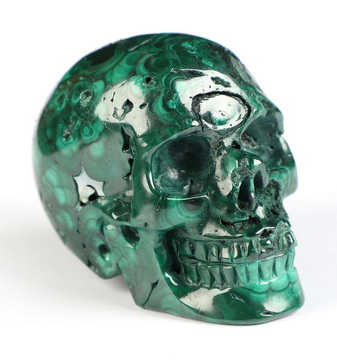 Gemstone 2.0" Malachite Hand Carved Crystal Skull, Realistic, Crystal Healing