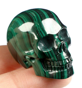 Gemstone 1.5" Malachite Hand Carved Crystal Skull, Realistic, Crystal Healing