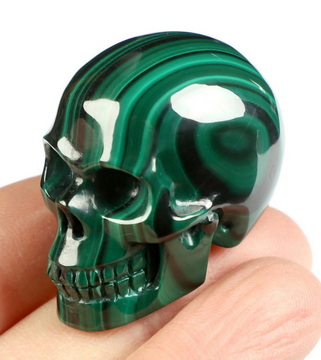 Gemstone 1.5" Malachite Hand Carved Crystal Skull, Realistic, Crystal Healing