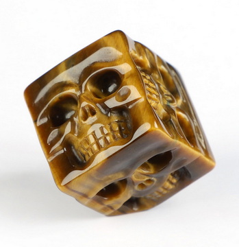 The Golden Balance - 0.9" Gold Tiger's Eye Hand-Carved Crystal Skull Cube — A Gravity-Defying Fine Art Crystal Sculpture, Crystal Healing
