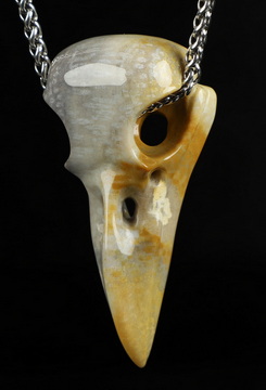 Necklace of 2.3" Coral Fossil Hand Carved Crystal Skull Pendant, Skull Jewelry