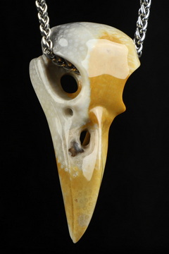 Necklace of 2.3" Coral Fossil Hand Carved Crystal Skull Pendant, Skull Jewelry