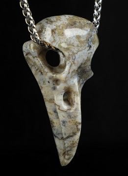 Necklace of 2.3" Green Moss Agate Hand Carved Crystal Skull Pendant, Skull Jewelry