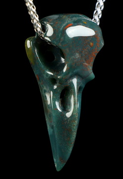 Necklace of 2.3" Bloodstone Hand Carved Crystal Skull Pendant, Skull Jewelry