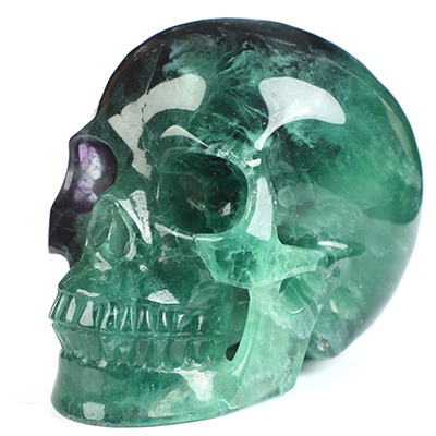 5.1" Fluorite Hand Carved Crystal Skull, Realistic, Crystal Healing
