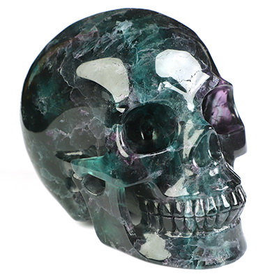 5.1" Fluorite Hand Carved Crystal Skull, Realistic, Crystal Healing
