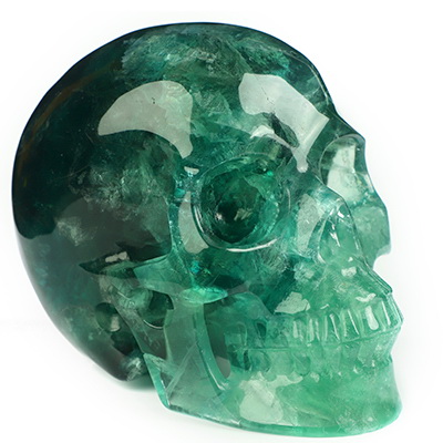 5.1" Fluorite Hand Carved Crystal Skull, Realistic, Crystal Healing