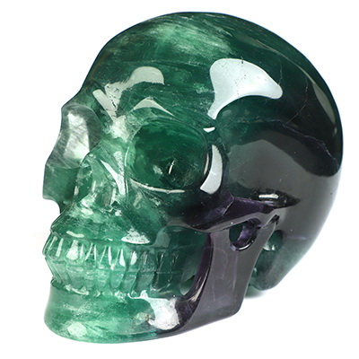 5.1" Fluorite Hand Carved Crystal Skull, Realistic, Crystal Healing