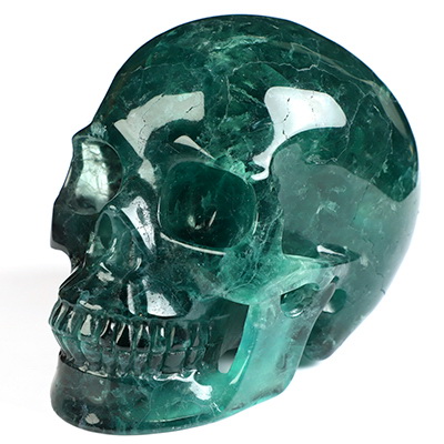 5.1" Fluorite Hand Carved Crystal Skull, Realistic, Crystal Healing