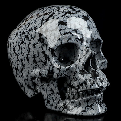 5.0" Snowflake Obsidian Hand Carved Crystal Skull, Super Realistic, Crystal Healing