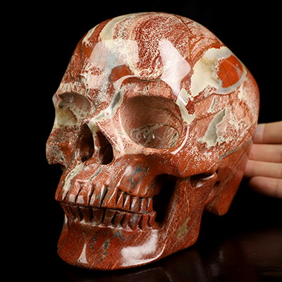Lifesized 6.9" Red Jasper Hand Carved Crystal Skull, Super Realistic, Crystal Healing
