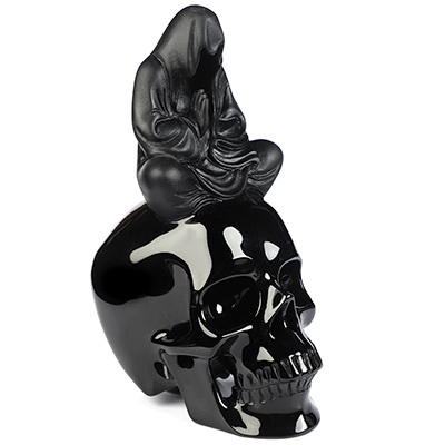 6.7" Black Obsidian Hand Carved Crystal Skull Fine Art Sculpture, Crystal Healing
