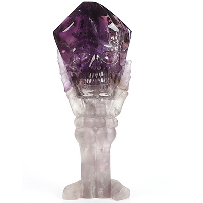 Gemstone 6.7" Amethyst Hand Carved Crystal Skull Fine Art Sculpture, Crystal Healing