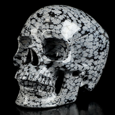 5.1" Snowflake Obsidian Hand Carved Crystal Skull, Super Realistic, Crystal Healing