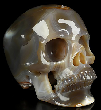 5.0" Premium Brazilian Agate Hand Carved Crystal Skull, Super Realistic, Crystal Healing