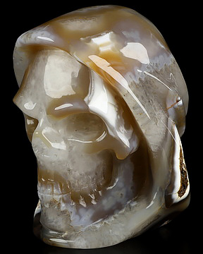 5.4" Premium Brazilian Agate Hand Carved Death Crystal Skull Sculpture, Crystal Healing