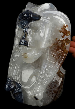 7.2" Premium Brazilian Agate Hand Carved Vampire Crystal Skull Sculpture, Crystal Healing