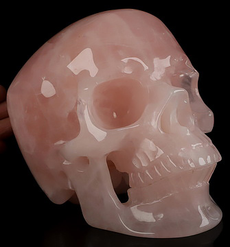 Lifesized 6.7" Rose Quartz Hand Carved Crystal Skull, Super Realistic, Crystal Healing