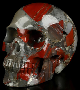 4.9" African Bloodstone Hand Carved Crystal Skull, Realistic, Crystal Healing