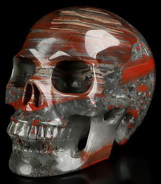 4.9" African Bloodstone Hand Carved Crystal Skull, Realistic, Crystal Healing