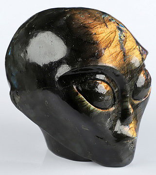4.0" Labradorite Star Being Female Alien Crystal Skull Companion, Hand Carved Gemstone Fine Art Sculpture, Reiki Healing Stone Statue