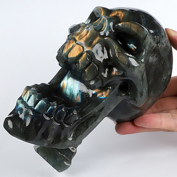 6.6" Labradorite Hand Carved Screaming Crystal Skull Sculpture, Crystal Healing