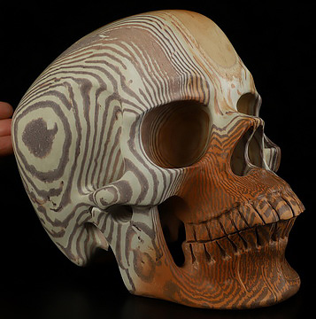 Lifesized 8.0" Australian Print Stone Hand Carved Crystal Skull, Super Realistic, Crystal Healing