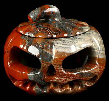 4.1" African Bloodstone Hand Carved Hollow Pumpkin Crystal Skull Sculpture, Crystal Healing