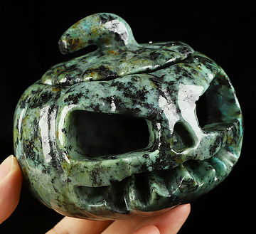 4.1" African Turquoise Hand Carved Hollow Pumpkin Crystal Skull Sculpture, Crystal Healing