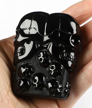 2.6" Black Obsidian Hand Carved Crystal Skull Pocket / Palm Stone, Portable Gemstone Sculpture, Crystal Healing