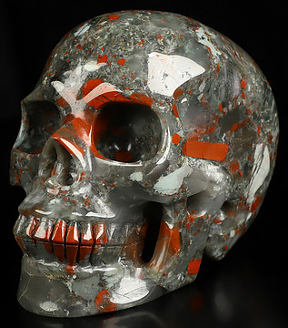 5.0" African Bloodstone Hand Carved Crystal Skull, Realistic, Crystal Healing