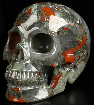 5.0" African Bloodstone Hand Carved Crystal Skull, Realistic, Crystal Healing