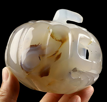 4.0" Agate Hand Carved Hollow Pumpkin Crystal Skull Sculpture, Crystal Healing