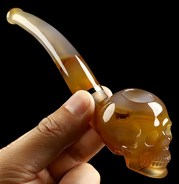 5.8" Premium Brazilian Agate Hand Carved Crystal Skull Pipe, Crystal Healing