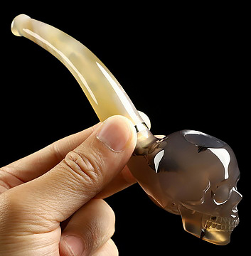 5.8" Premium Brazilian Agate Hand Carved Crystal Skull Pipe, Crystal Healing