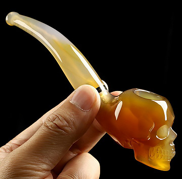 5.7" Premium Brazilian Agate Hand Carved Crystal Skull Pipe, Crystal Healing