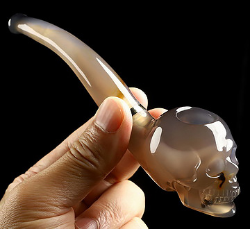 5.8" Premium Brazilian Agate Hand Carved Crystal Skull Pipe, Crystal Healing