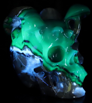 5.1" Volcano Agate Hand Carved Mushroom Crystal Skull Sculpture, Crystal Healing