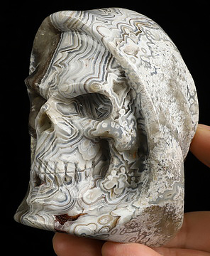 Gemstone 3.5" Red Crazy Lace Agate Hand Carved Death Crystal Skull Sculpture, Crystal Healing