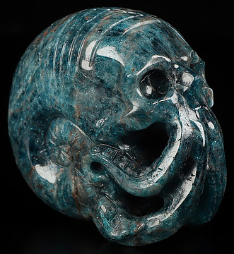 3.5" Blue Apatite Hand Carved Nautiloid Cthulhu Crystal Skull Sculpture, Crystal Healing