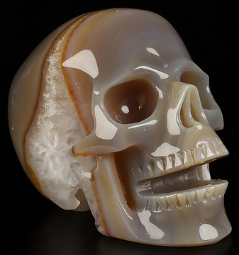 5.2" Agate Hand Carved Singing Crystal Skull Sculpture, Crystal Healing