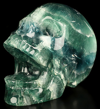 5.2" Fluorite Hand Carved Laughing Crystal Skull Sculpture, Crystal Healing